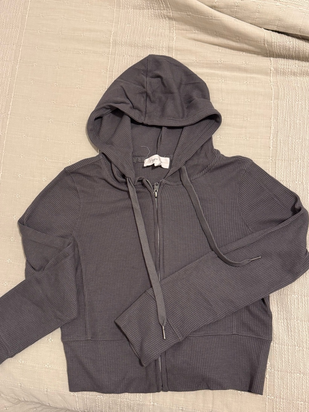 Women's Set - Charcoal Gray Zip-Up Waffle Knit Hoodie Sweater and flare Pants